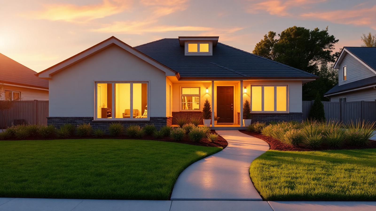 Clean suburban home at dusk